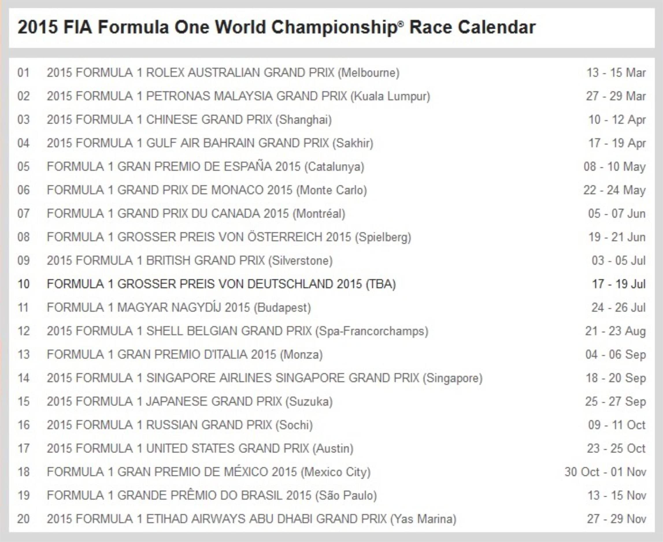 formula 1 calendar 2015
